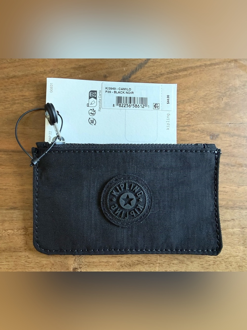 Kipling Black Slim Zip Card Holder Wallet